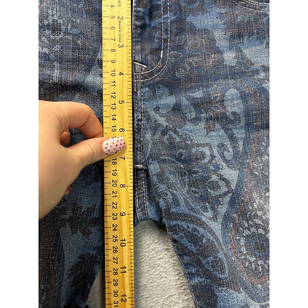 Denim Shorts Womens 4/27P Boho Paisley Print Rolled Cuff Blue Vintage America - Picture 5 of 7